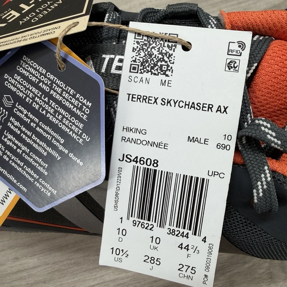 ADIDAS Terrex Skychaser AX5 Gore-Tex Hiking Shoes Mens Size 10.5 Grey Orange